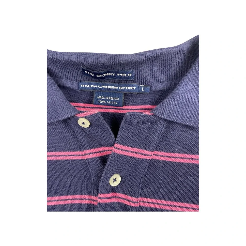 Ralph Lauren Sport The Skinny‎ Polo Long Sleeve Striped Navy Pink Mens L